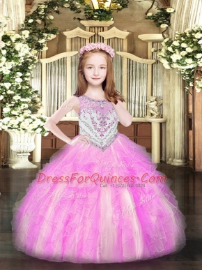 High Quality Organza Sleeveless Floor Length Little Girl Pageant Gowns and Beading and Ruffles