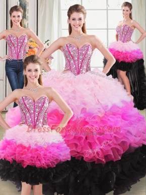 Floor Length Lace Up Ball Gown Prom Dress Multi-color for Sweet 16 and Quinceanera with Beading and Ruffles