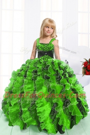Fantastic Mermaid Lace Up Little Girl Pageant Gowns Beading and Ruffles Sleeveless Floor Length