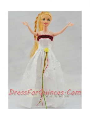 Elegant White Gown With Hand Made Flowers Party Clothes Fashion Dress for Noble Barbie