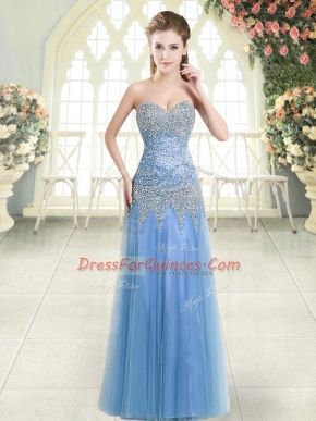 Dazzling Blue Sleeveless Tulle Zipper Prom Party Dress for Prom and Party