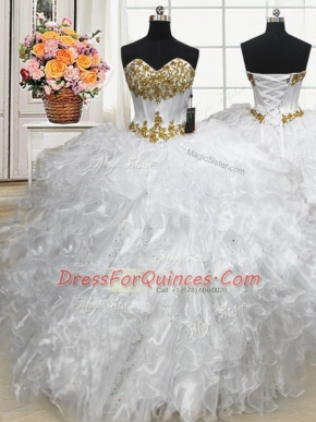 Sleeveless Lace Up Floor Length Beading and Ruffles Quinceanera Dress