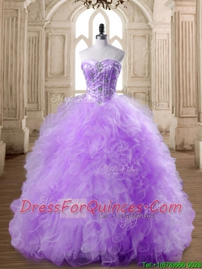 Elegant Beaded and Ruffled Lavender Quinceanera Dress in Tulle