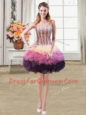 Mermaid Sweetheart Sleeveless Organza Homecoming Dress Beading and Ruffles Lace Up