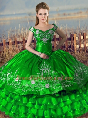 Sweet Sleeveless Lace Up Floor Length Embroidery and Ruffled Layers Ball Gown Prom Dress