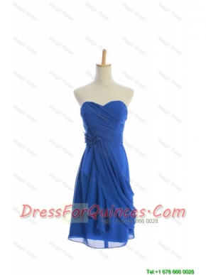 Cheap Customize Hand Made Flowers and Ruching Short Prom Dresses in Royal Blue
