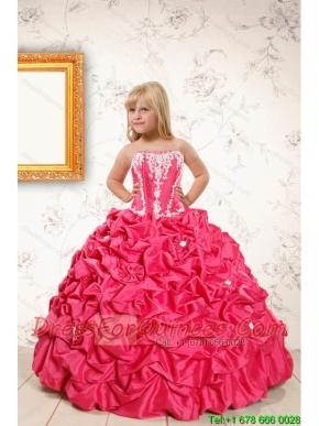 Beautiful Coral Red Little Girl Dress with  Appliques and Pick Ups