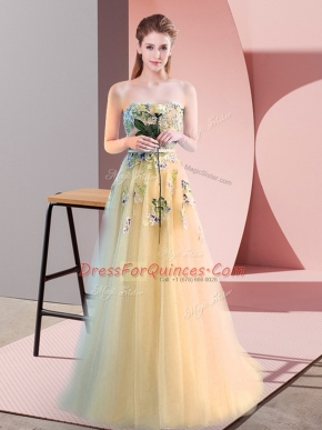 Chic Sweetheart Sleeveless Lace Up Dress for Prom Light Yellow Tulle