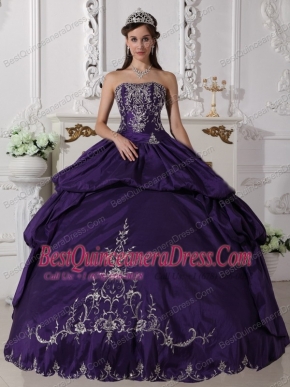 Purple Ball Gown Strapless Floor-length Taffeta Embroidery Quinceanera Dress