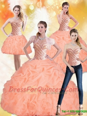 Elegant 2015 Sweetheart Peach Quinceanera Dresses with Beading and Pick Ups