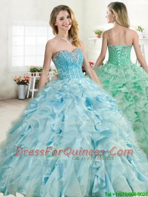 Elegant Beaded and Ruffled Quinceanera Dress in Baby Blue