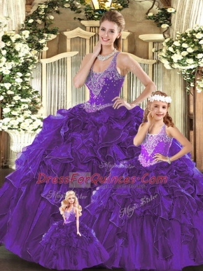 Modern Floor Length Ball Gowns Sleeveless Purple Vestidos de Quinceanera Lace Up