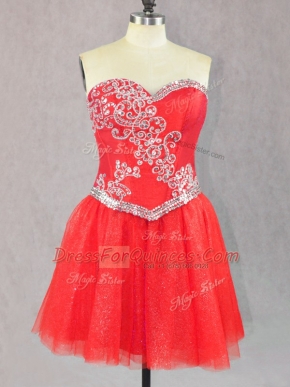 Best Mini Length Red Sweetheart Sleeveless Lace Up