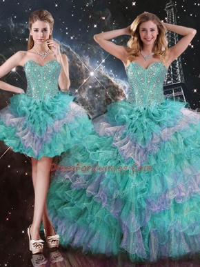 Multi-color Ball Gowns Sweetheart Sleeveless Organza Floor Length Lace Up Beading and Ruffled Layers Quinceanera Dress