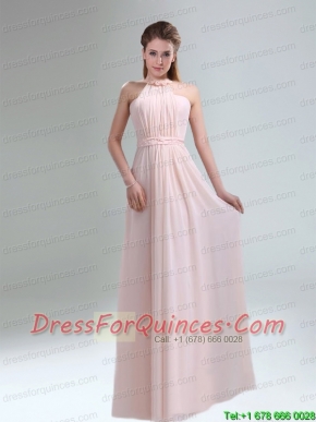 Romantic 2015 High Neck Chiffon Light Pink Prom Dress