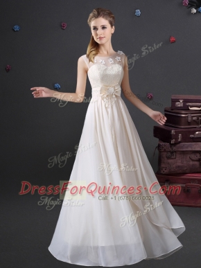 Scoop Floor Length Empire Sleeveless White Court Dresses for Sweet 16 Zipper
