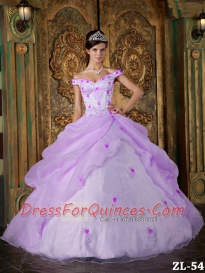 Lavender Ball Gown Off The Shoulder 15th Birthday Dresses  Organza Appliques