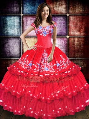 Taffeta Sleeveless Floor Length Quinceanera Dresses and Embroidery and Ruffled Layers