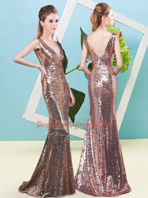 Ideal Sequined Sleeveless Floor Length Prom Evening Gown and Sequins