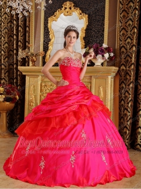 Red Ball Gown Sweetheart Floor-length Taffeta Beading Quinceanera Dress