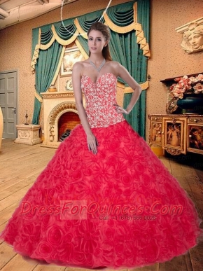 Modest Sweetheart Appliques Decorated Quinceanera Dress in Red for 2015