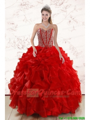Sweetheart Pretty Red Quinceanera Dresses With  Beading and Ruffles for 2015