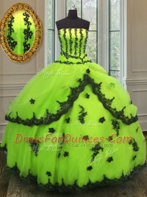 Yellow Green Sleeveless Tulle Lace Up Ball Gown Prom Dress for Military Ball and Sweet 16 and Quinceanera
