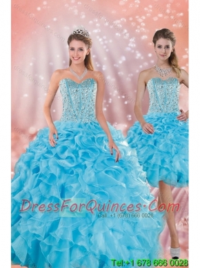 Cheap Brand New Baby Blue Quince Dresses with Beading and Ruffles
