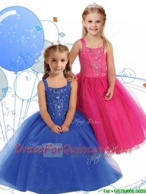 Elegant Straps Beading Little Girl Pageant Dress in Ankle Length