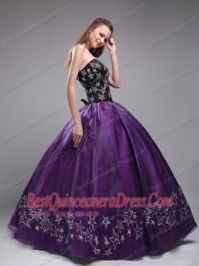 Purple Ball Gown Sweetheart Floor-length Orangza Embroidery Eggplant Quinceanera Dress