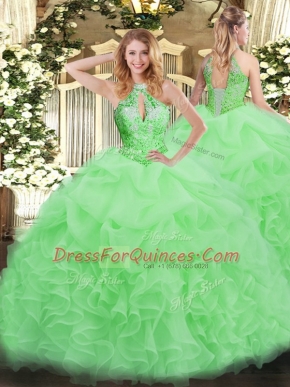 Sleeveless Organza Floor Length Lace Up Quinceanera Dresses in with Beading