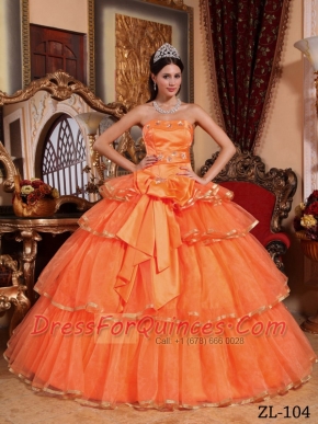 Ball Gown Ruffles Organza Orange Red Ball Gown Strapless Best Quinceanera Dresses