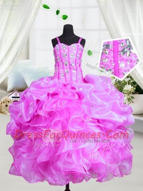 Simple Organza Sleeveless Floor Length Little Girl Pageant Gowns and Beading and Ruffles