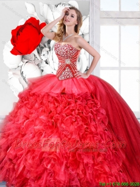 Red Sweetheart Perfect Quinceanera Gowns with Beading