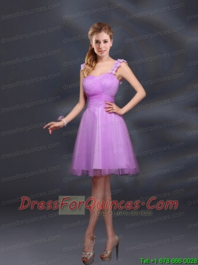 A Line Straps Appliques Junior Dresses in Lilac