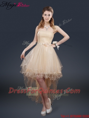 Pretty 2016 High Low Prom Dresses with Belt for Fall