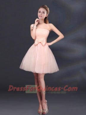 2015 Bowknot A Line Strapless Dama Dress with Lace Up
