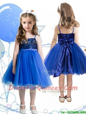 Fashionable Spaghetti Straps Royal Blue Mini Quinceanera Dress with Sashes and Sequins
