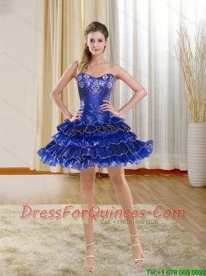 Cute and Cheap Royal Blue Sweetheart Prom Dresses with Ruffled Layers and Beading