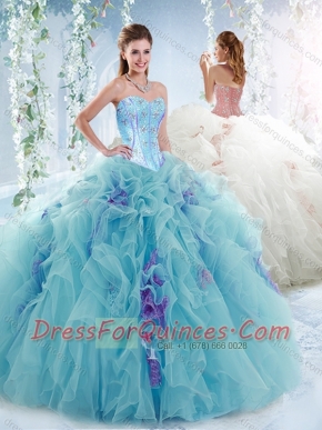 Luxurious Visible Boning Aquamarine Detachable Quinceanera Dresses with Beading