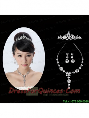 Fashionable Rhinestone Ladies Necklace and Tiara Jewelry Set