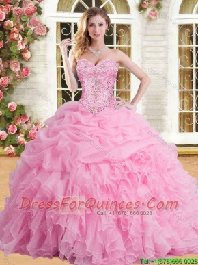 Elegant Rose Pink Sweet 16 Dress with Appliques and Beading