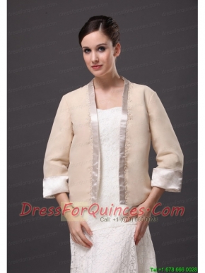 Satin Champagne 3/4  Sleeves Jacket For Other Formal Occasions With Beading Decorate
