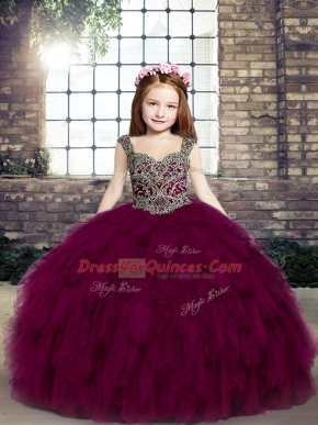 Latest Sleeveless Beading Lace Up Kids Pageant Dress