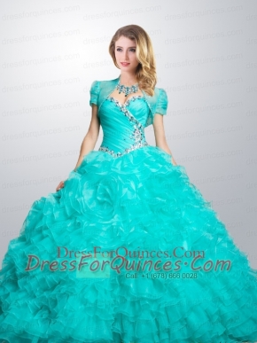 Gorgeous Sweetheart Turquoise Quinceanera Dress with Ruffles and Beading for 2015