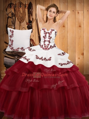 Sleeveless Sweep Train Lace Up Embroidery and Ruffled Layers Sweet 16 Dresses