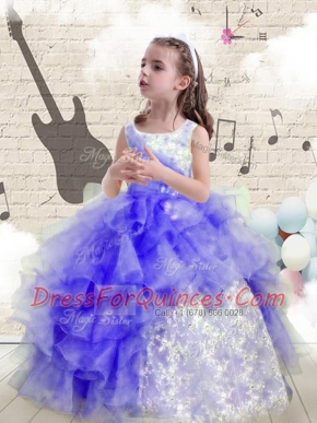 Designer Ball Gowns Little Girls Pageant Dress Wholesale Blue Scoop Organza Sleeveless Floor Length Lace Up