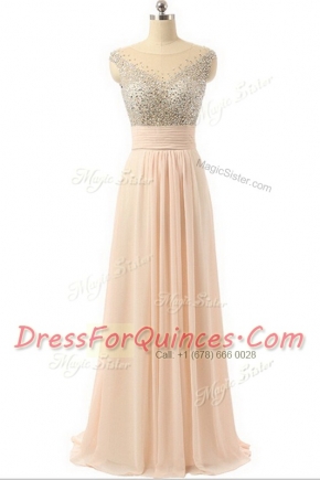 Noble Scoop Peach Empire Beading and Sequins and Belt Side Zipper Organza Sleeveless