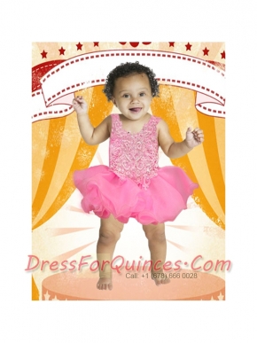 Cute Ball Gown Straps Pink Little Girl Dresses With Appliques Beading Bowknot