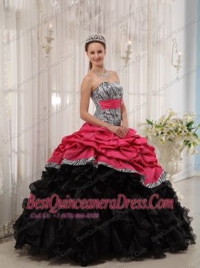 Red and Black Ball Gown Sweetheart Floor-length Quinceanera Dress